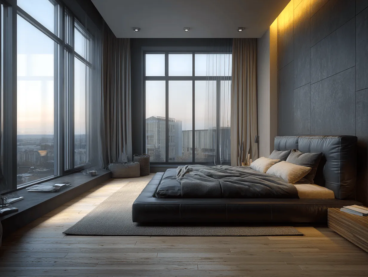 Letto matrimoniale 180x200 cm - pelle nera - stile moderno basso con testiera imbottita