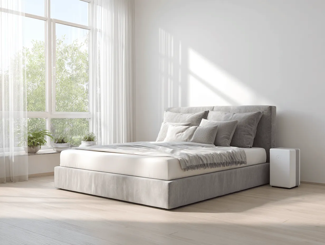 Letto matrimoniale imbottito in tessuto 160x200x115 cm grigio