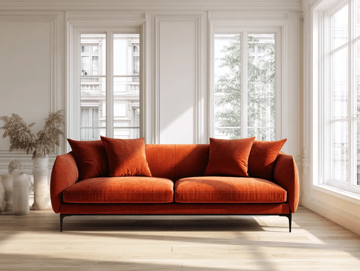 Divano 3 posti in velluto color ruggine - design moderno lineare - 210x92x85 cm