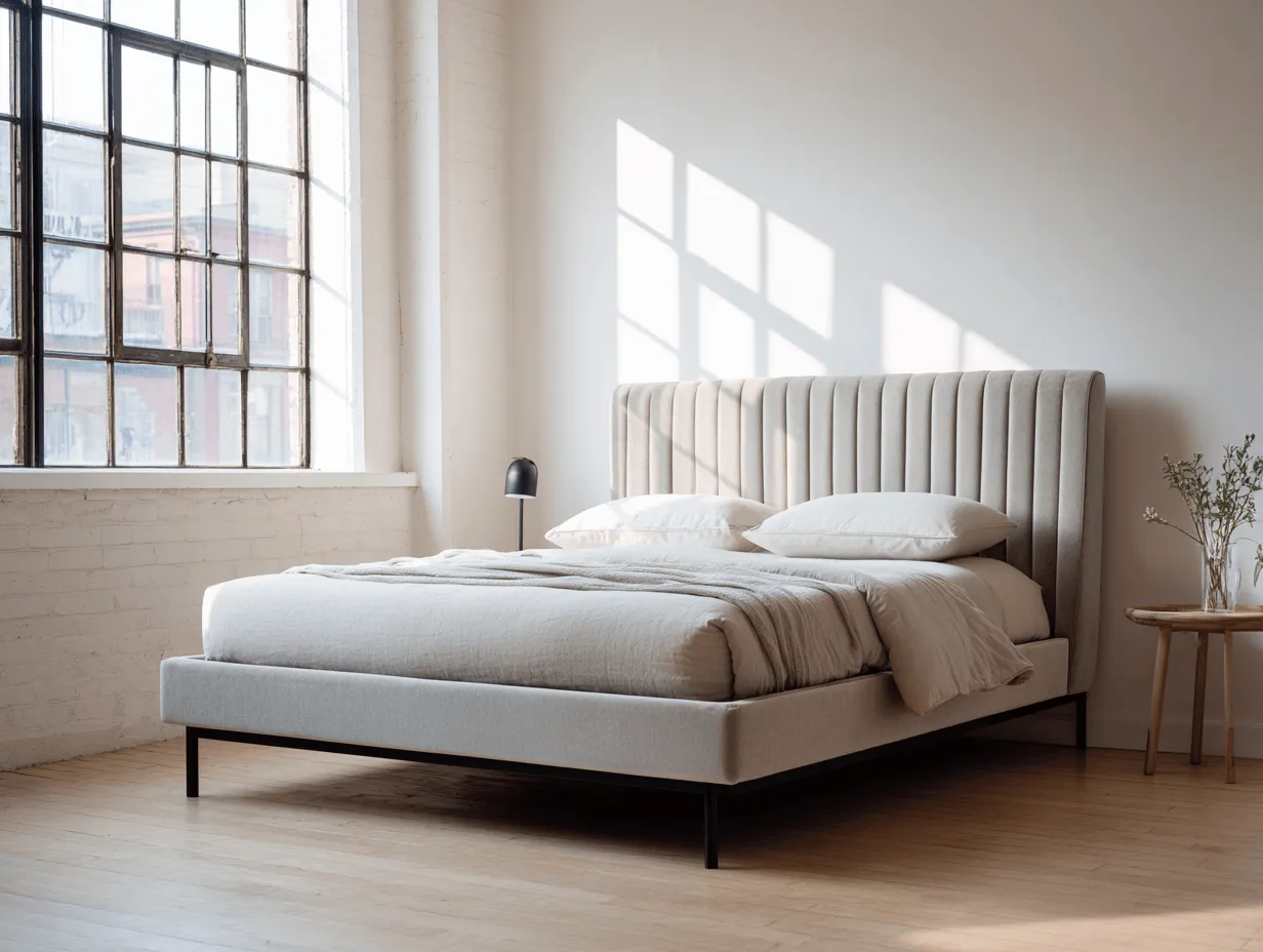 Letto matrimoniale imbottito 170x210x110 cm - Tessuto Beige - Stile moderno minimalista