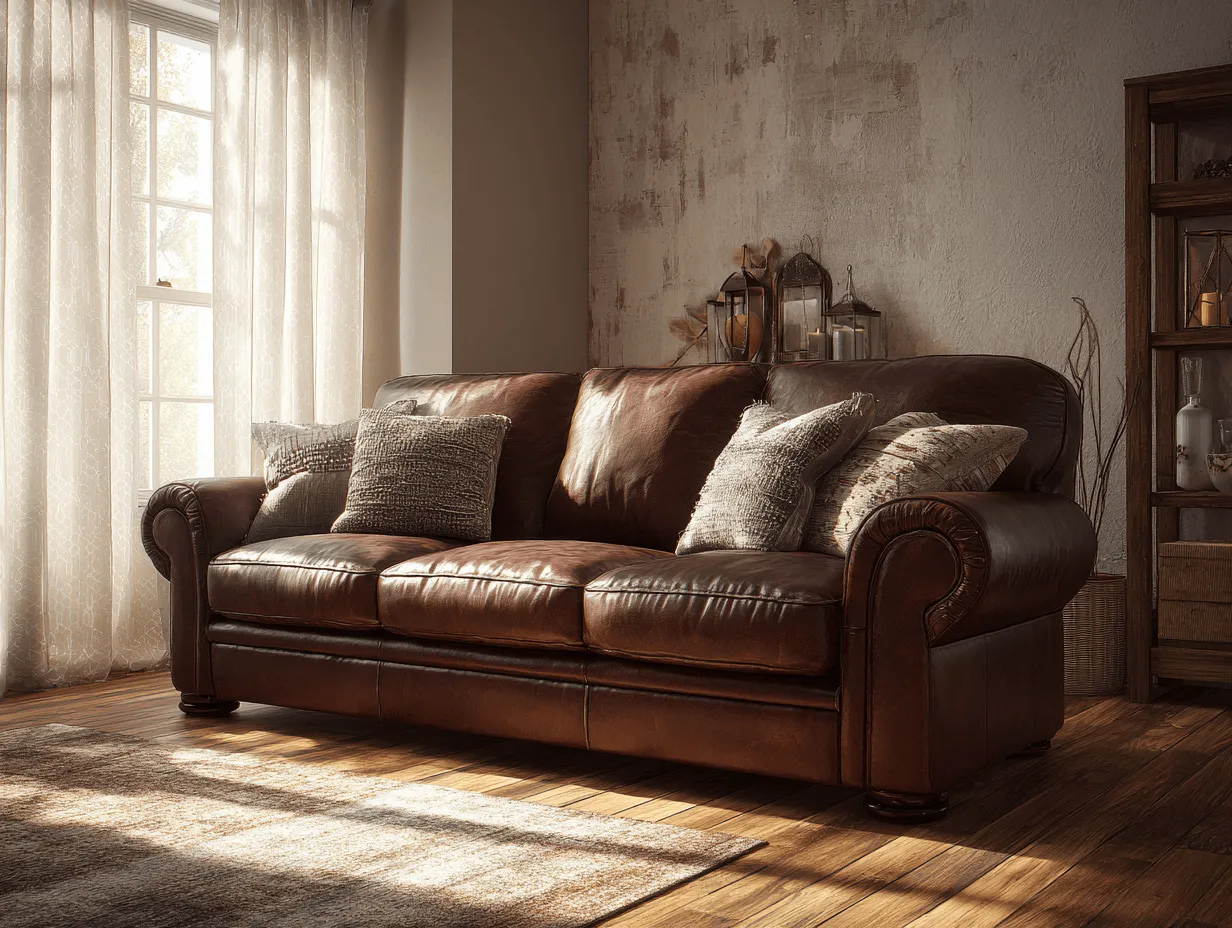 Divano 3 posti in pelle marrone - stile classico - 210x95x90 cm