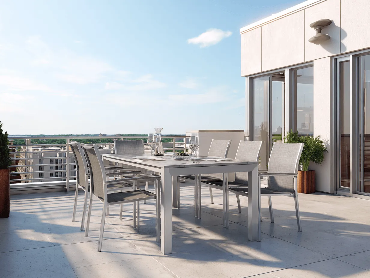 Set da pranzo da giardino con tavolo rettangolare 180x90x75 cm e 6 sedie - alluminio grigio - stile moderno per esterni-Dwellingra