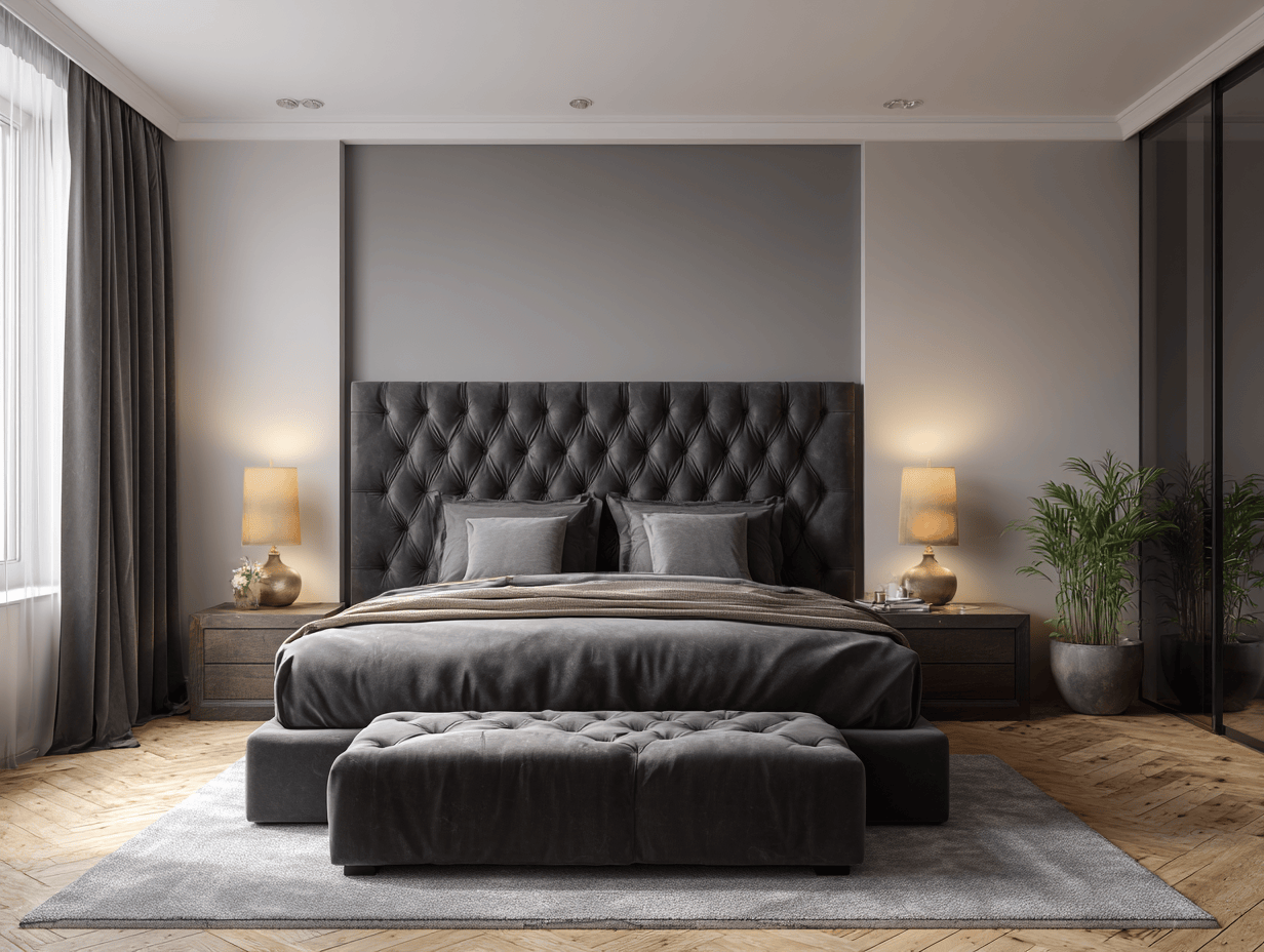 Letto king size 180x200 cm - velluto grigio scuro - stile moderno con testiera capitonné e panca coordinata