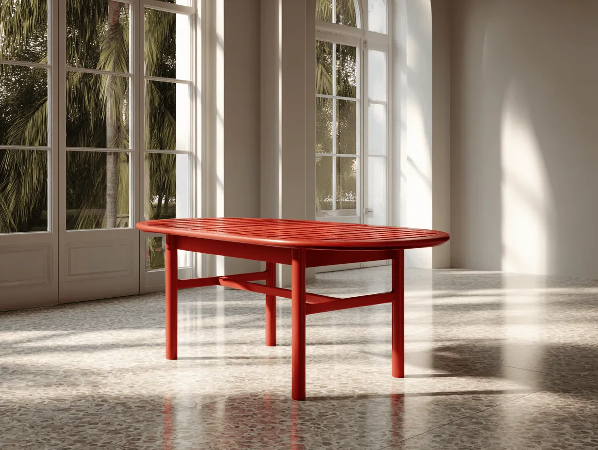 Tavolo ovale da pranzo da esterno 180x90x75 cm - alluminio rosso - piano a doghe - design moderno minimalista-Dwellingra