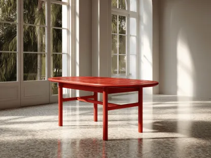 Tavolo ovale da pranzo da esterno 180x90x75 cm - alluminio rosso - piano a doghe - design moderno minimalista-Dwellingra