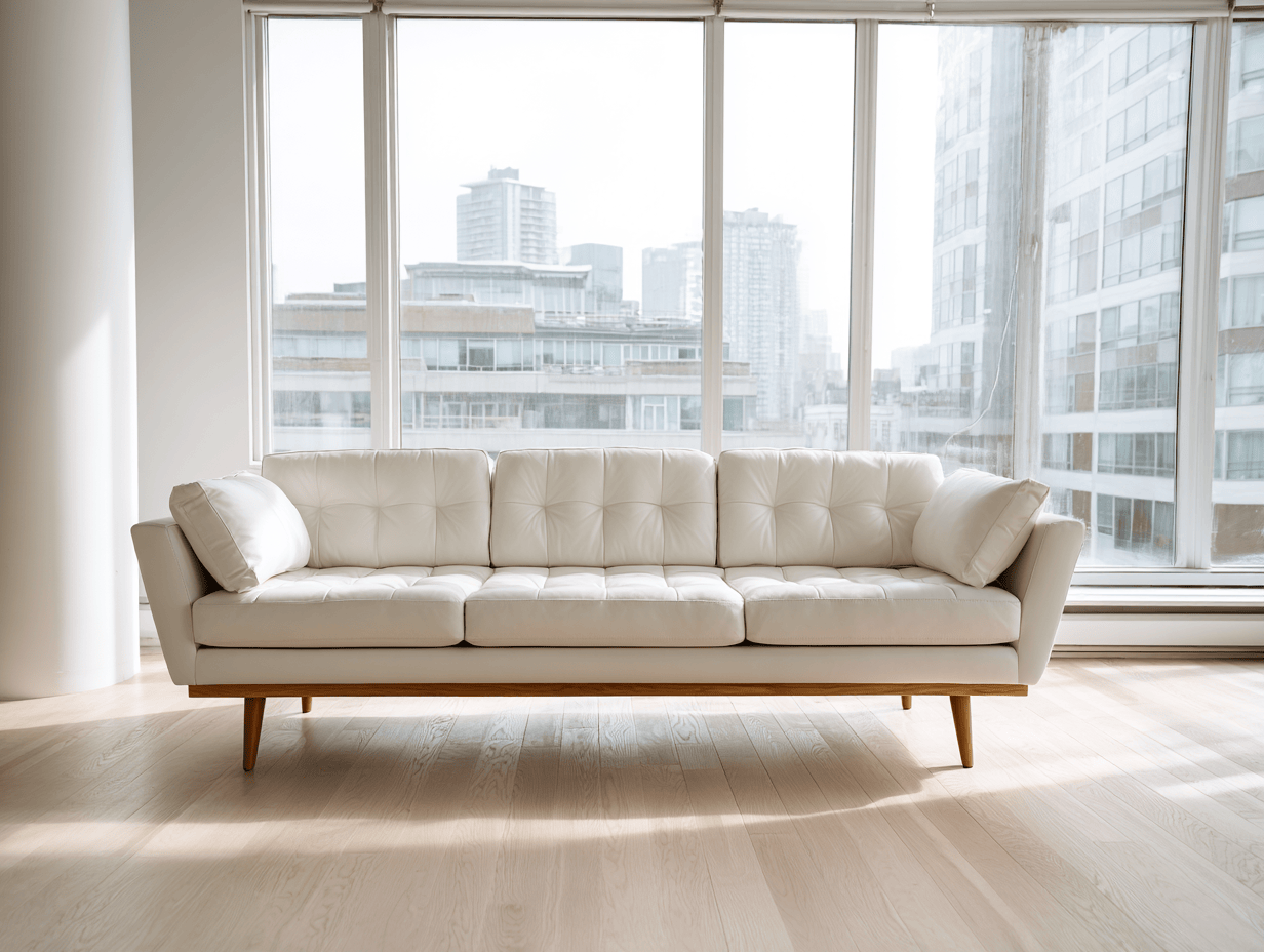 Divano 3 posti in pelle bianca - design scandinavo moderno con trapuntatura - 240x95x86 cm