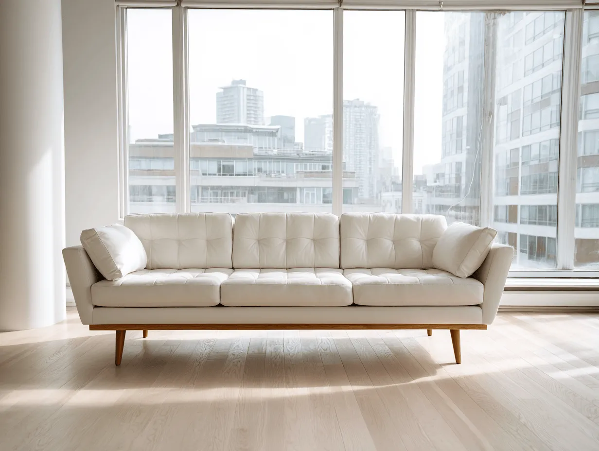 Divano 3 posti in pelle bianca - design scandinavo moderno con trapuntatura - 240x95x86 cm