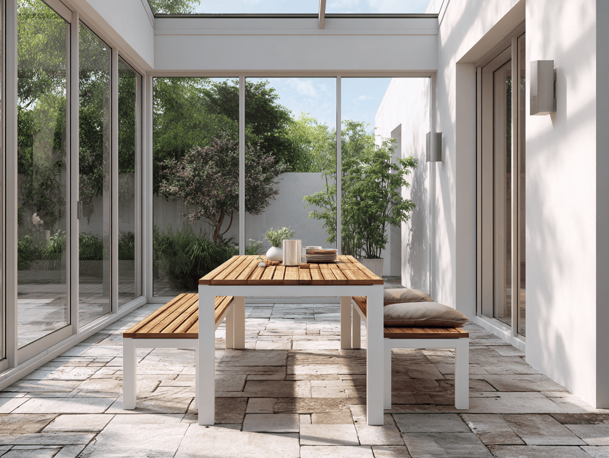 Set tavolo e panche da giardino 180x90x75 cm - legno naturale/bianco