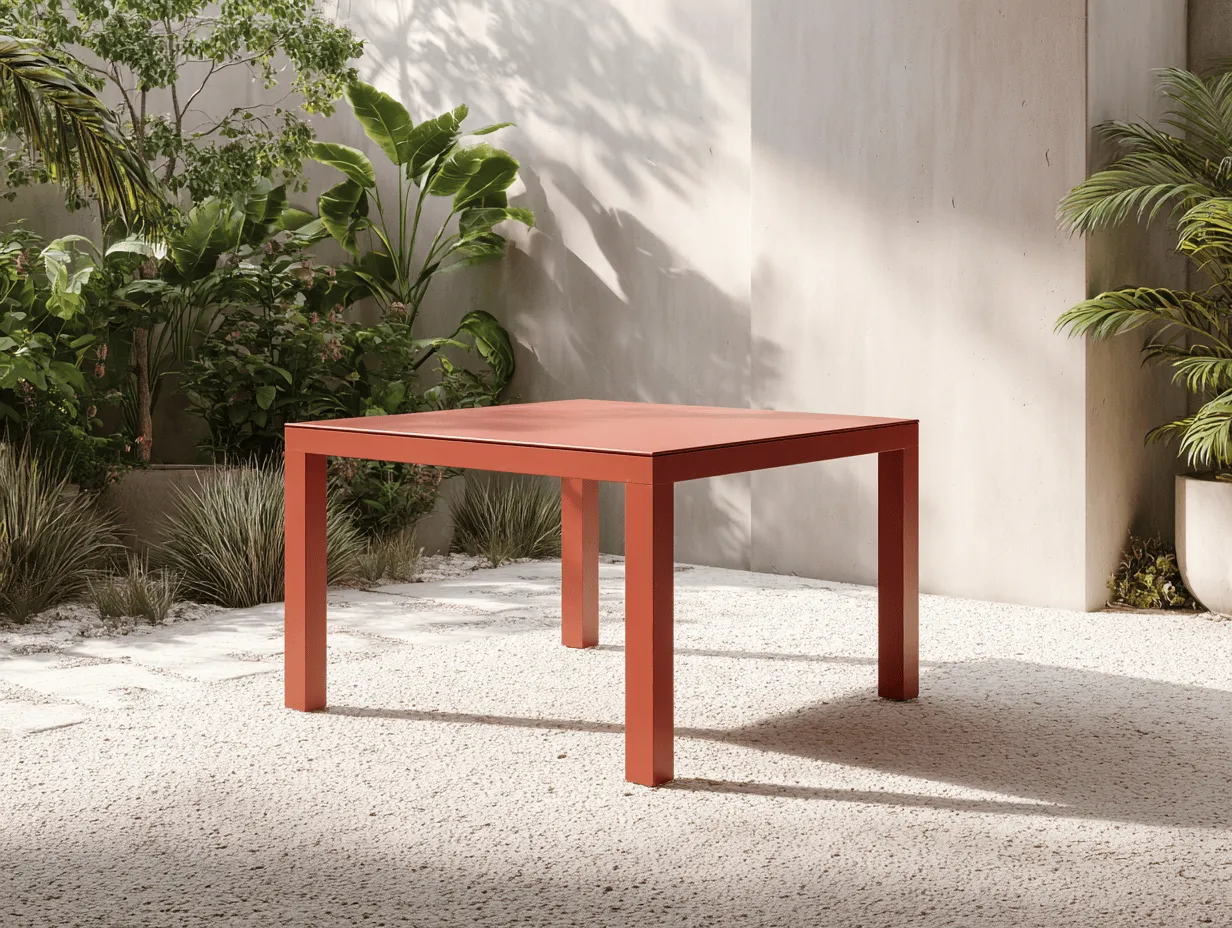 Tavolo da giardino quadrato in metallo 100x100x75 cm - terracotta - stile contemporaneo