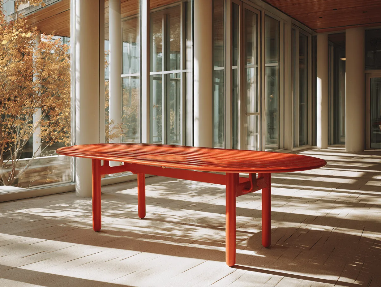 Tavolo da pranzo da esterno ovale 220x95x75 cm - alluminio rosso - piano a doghe - stile moderno minimalista