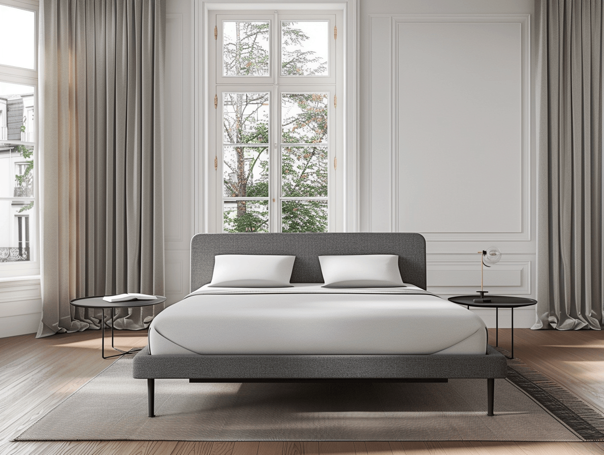 Letto matrimoniale 160x200 cm - tessuto grigio - stile moderno minimalista con struttura sottile