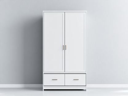 Armario de dos puertas con dos cajones 200x100x60 cm - madera - blanco/marrón - diseño moderno-Comfyure