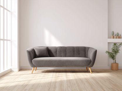 Sofá de dos plazas de tela terciopelo gris 162x84x85 cm - patas de madera - estilo escandinavo moderno-Comfyure