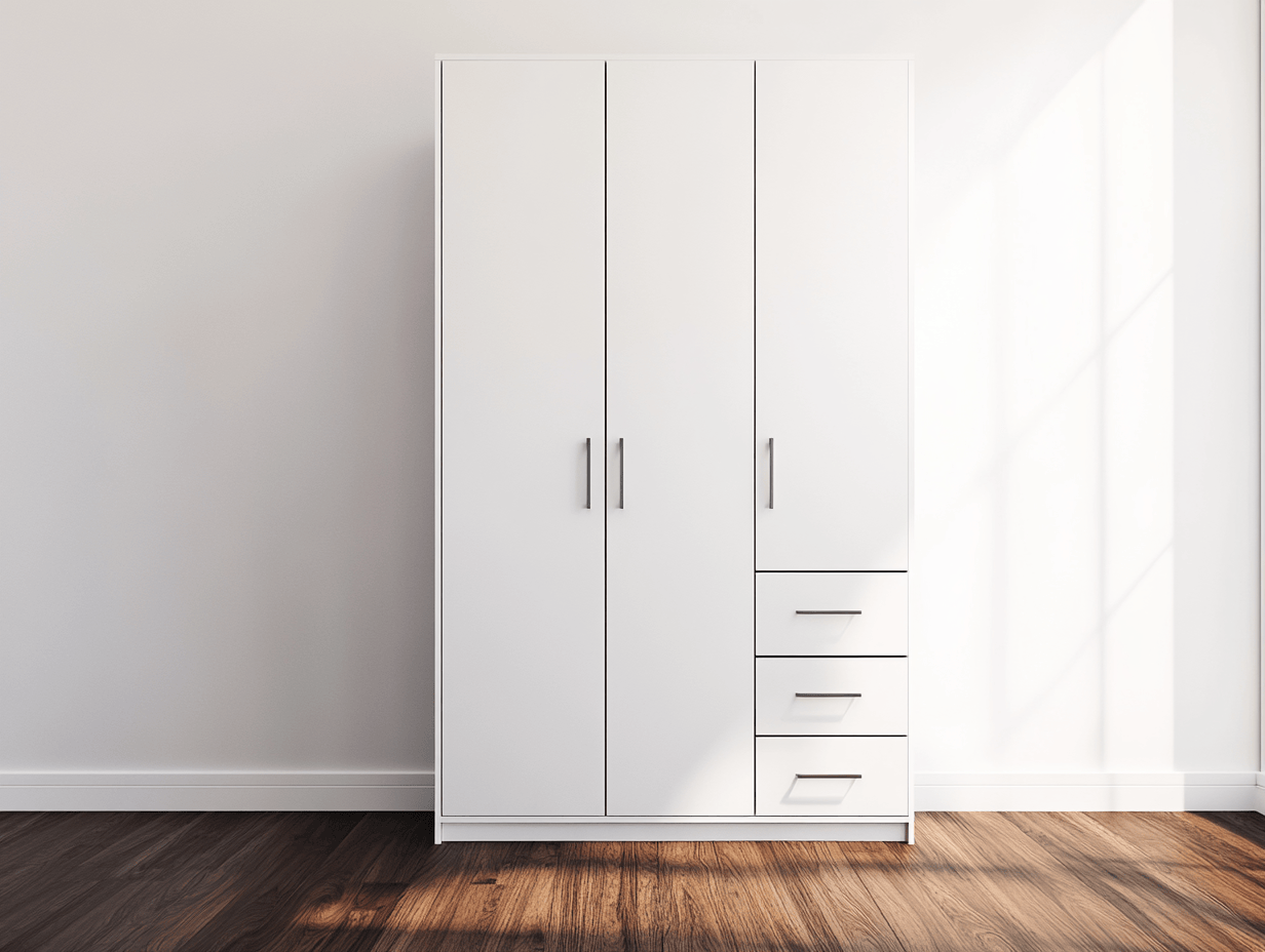 Armario de madera 180x95x52 cm - blanco/gris - con 3 puertas y 3 cajones - estilo moderno