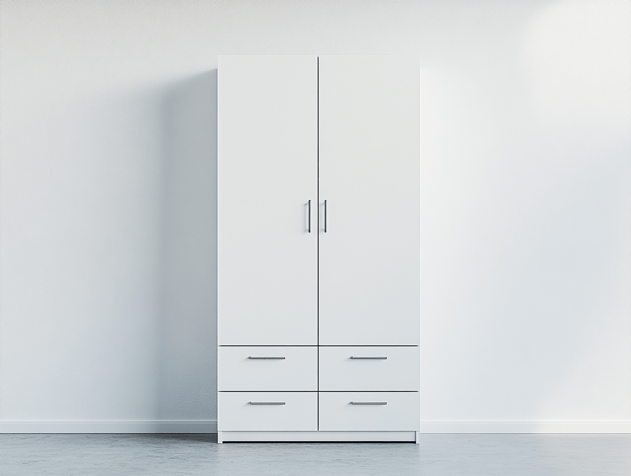 Armario de madera 185x95x55 cm - blanco/gris - con 2 puertas y 4 cajones - estilo moderno