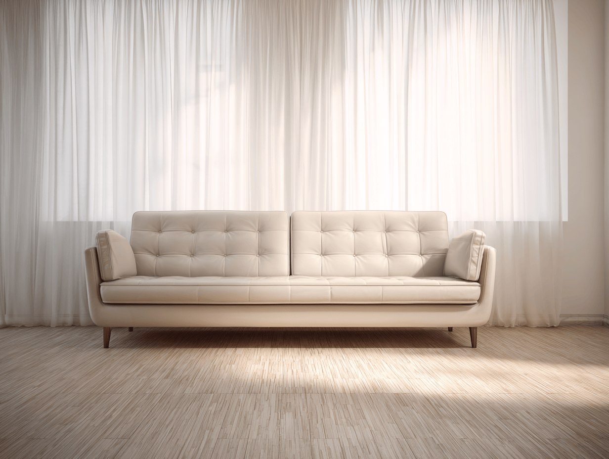 Sofá de cuero beige 3 plazas 210x85x85 cm - estilo escandinavo - respaldo capitoné