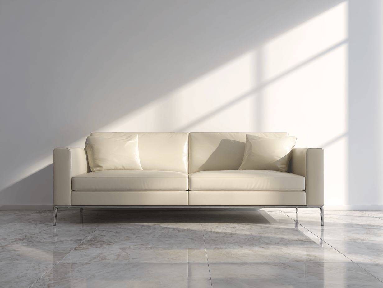 Sofá de cuero crema 2 plazas 165x85x80 cm - estilo moderno - diseño minimalista