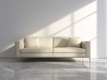 Sofá de cuero crema 2 plazas 165x85x80 cm - estilo moderno - diseño minimalista