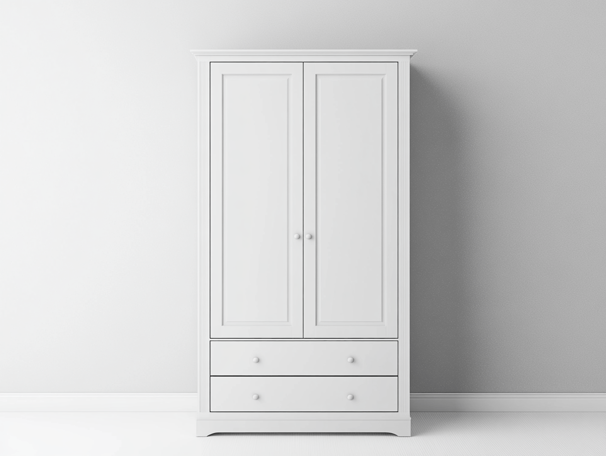 Armario de dos puertas con dos cajones 200x100x55 cm - madera - blanco - diseño clásico