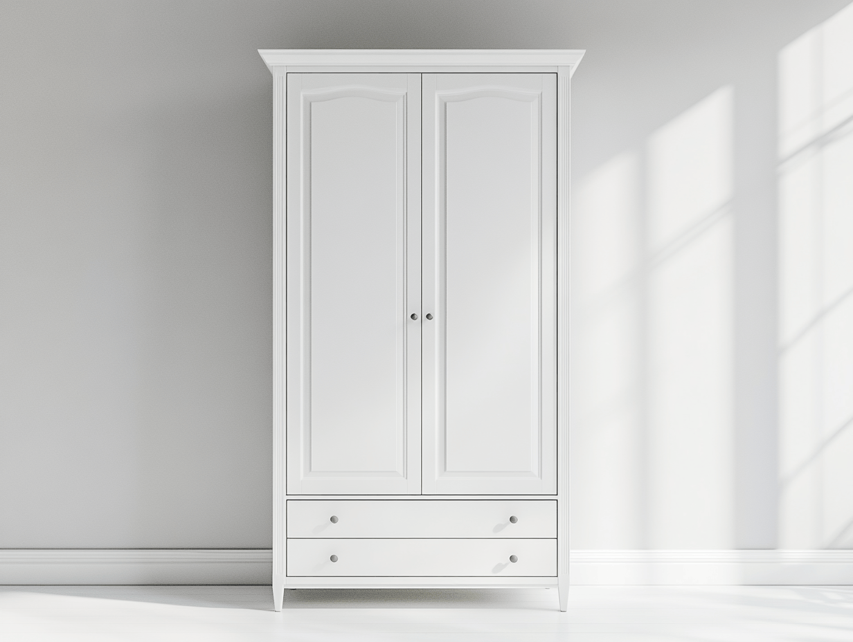 Armario de dos puertas con dos cajones 200x100x55 cm - madera - blanco - diseño clásico