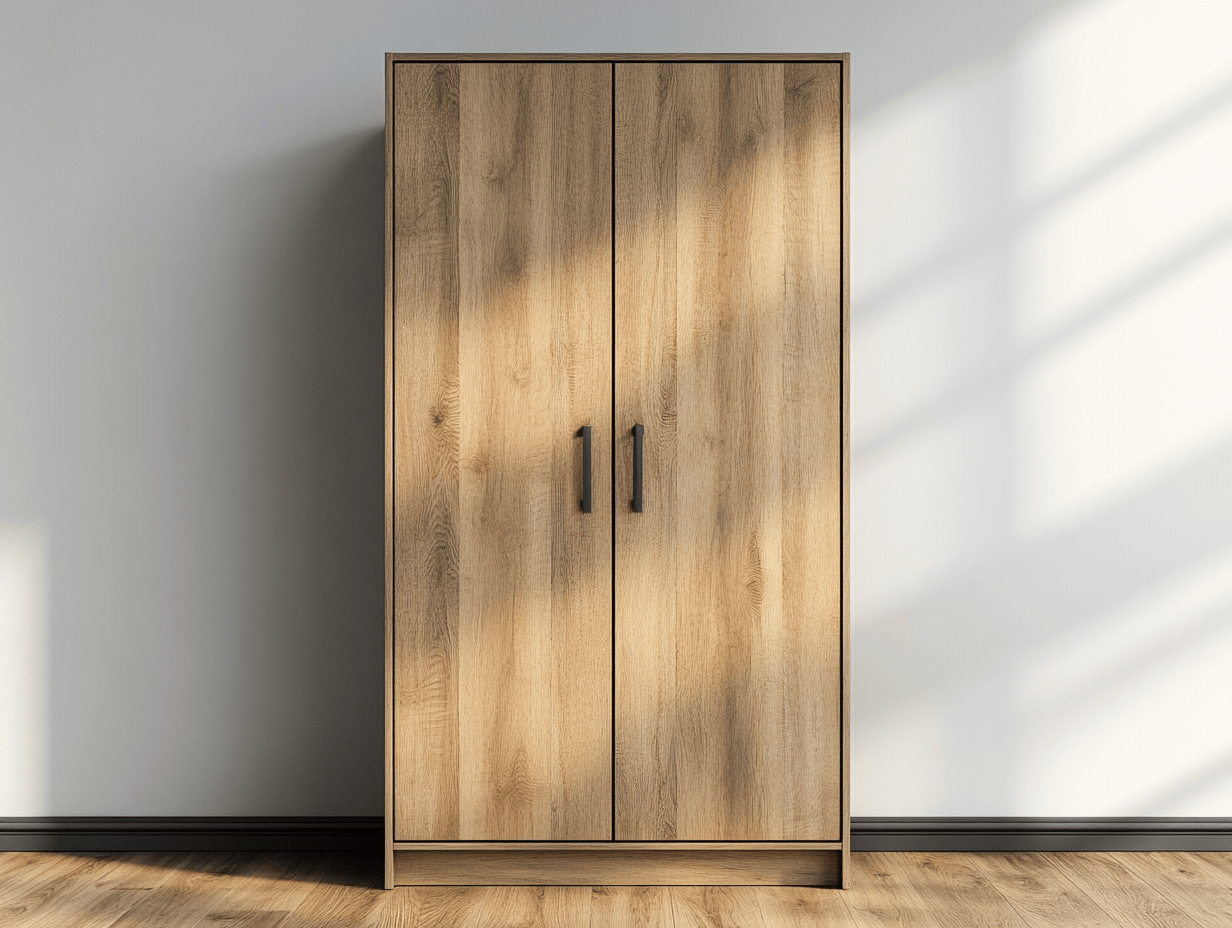 Armario de dos puertas madera efecto roble natural 180x80x50 cm - roble/negro - estilo moderno minimalista-Comfyure