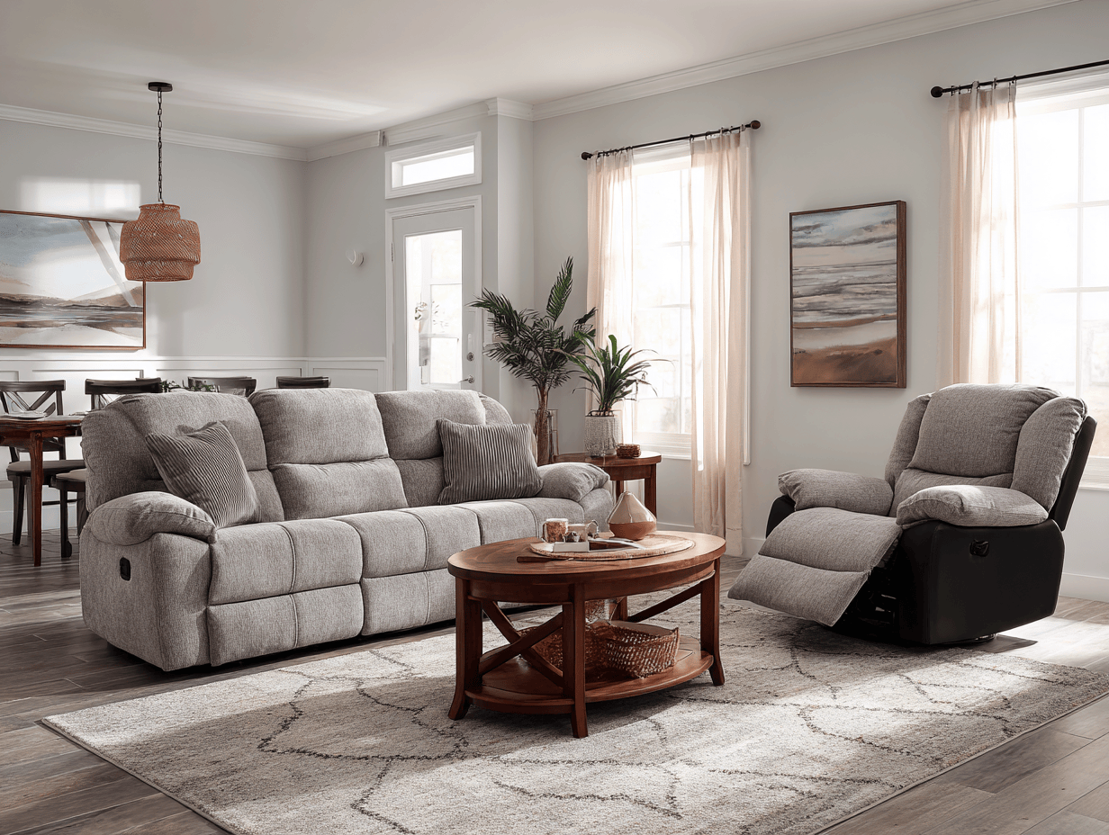 Canapé 3 places en tissu gris 200×90×90 cm avec fauteuil relax 90×90×100 cm – gris – style moderne – avec coussins décoratifs-Nicheota