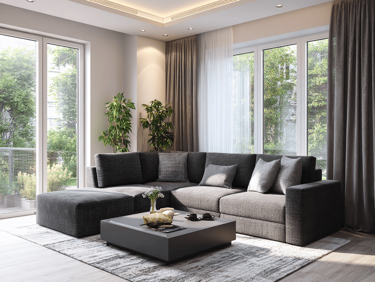 Canapé d'angle tissu 280×200 cm – gris foncé/gris clair – avec méridienne et coussins-Nicheota