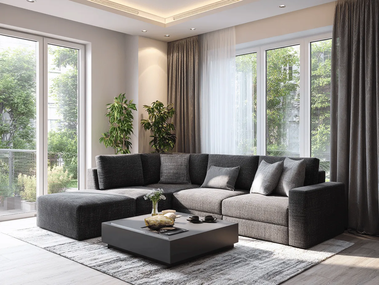 Canapé d'angle tissu 280×200 cm – gris foncé/gris clair – avec méridienne et coussins-Nicheota