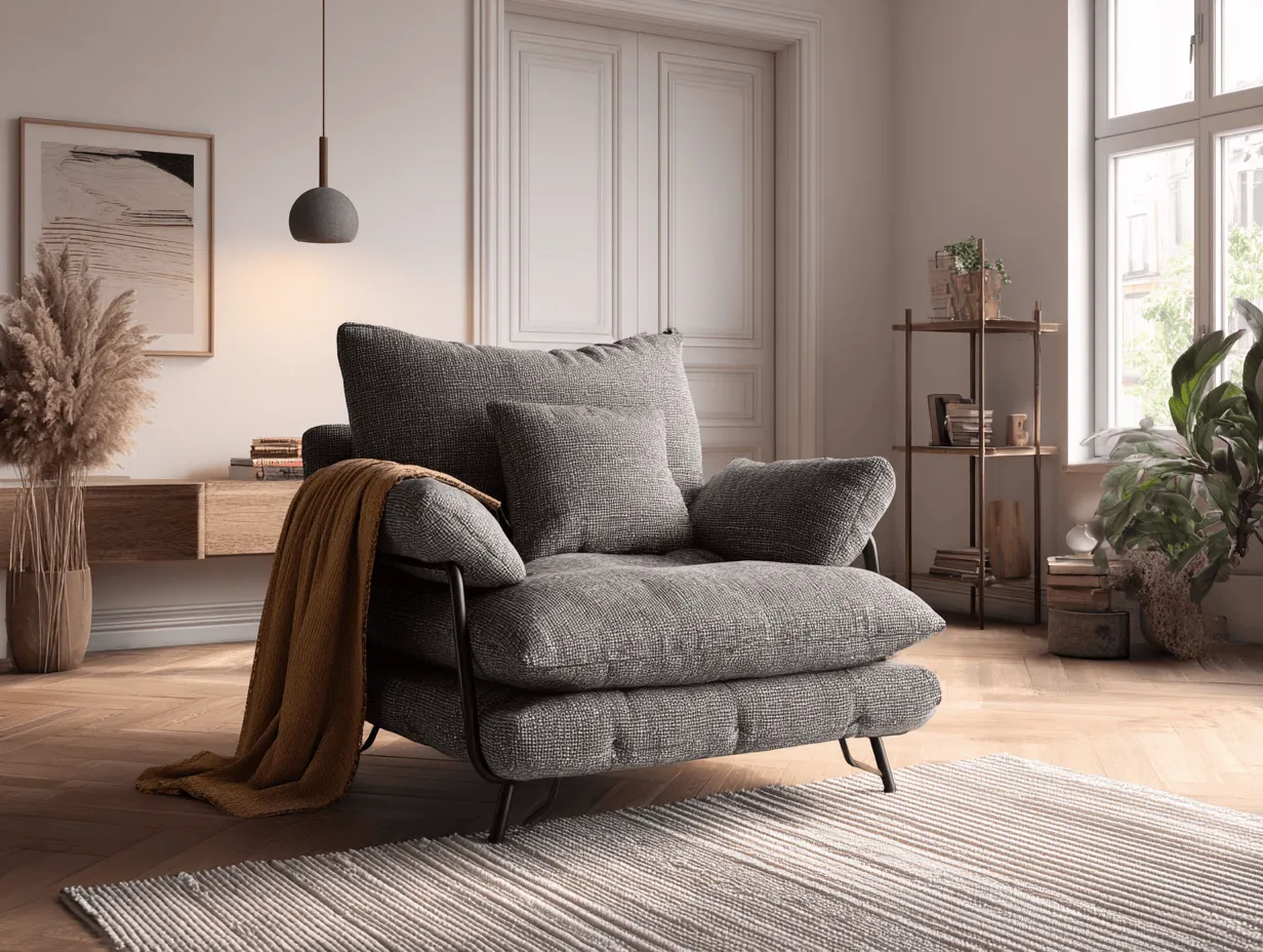 Fauteuil en tissu gris 80×90×90 cm – gris – style moderne – avec coussins décoratifs-Nicheota