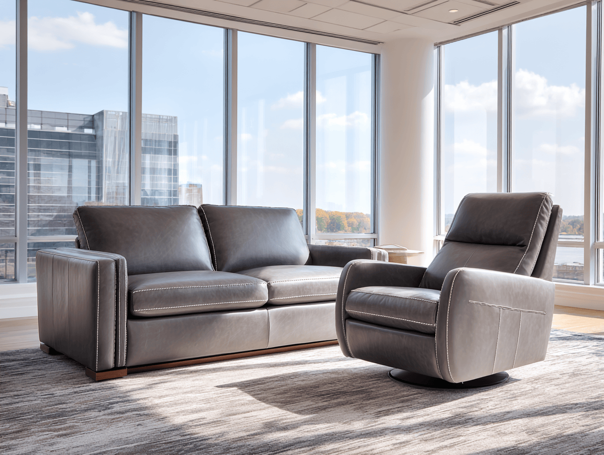 Canapé 2 places en cuir gris avec fauteuil inclinable – design moderne avec surpiqûres blanches-Nicheota
