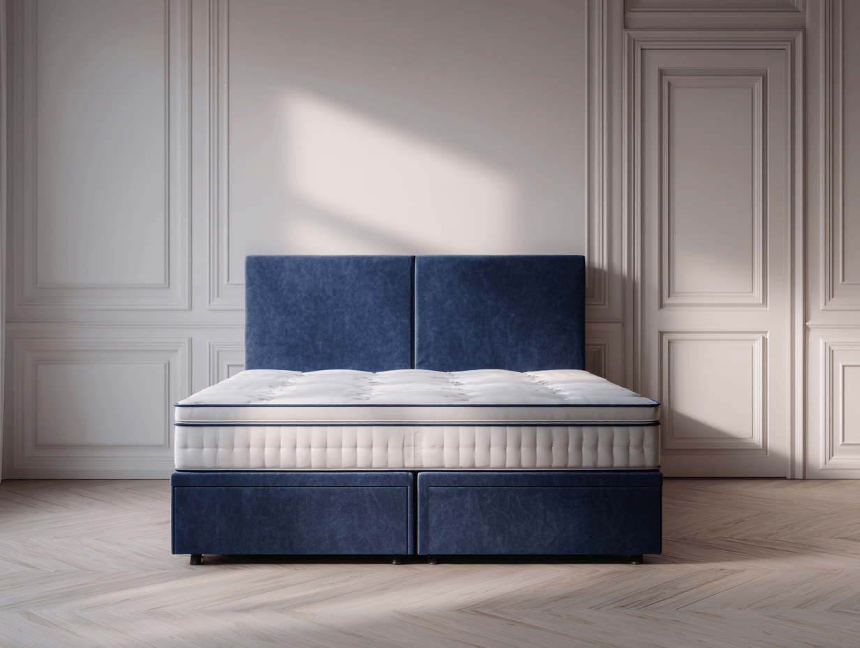 Lit boxspring 160×200 cm – bleu marine – avec rangement-Nicheota