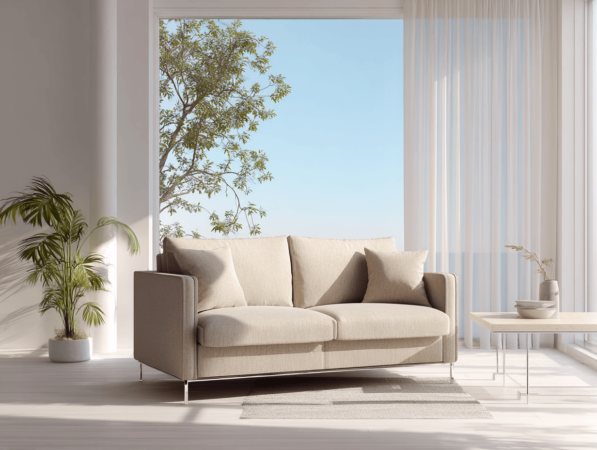 Canapé 2 places en tissu beige 190×90×85 cm – style moderne – avec coussins décoratifs-Nicheota