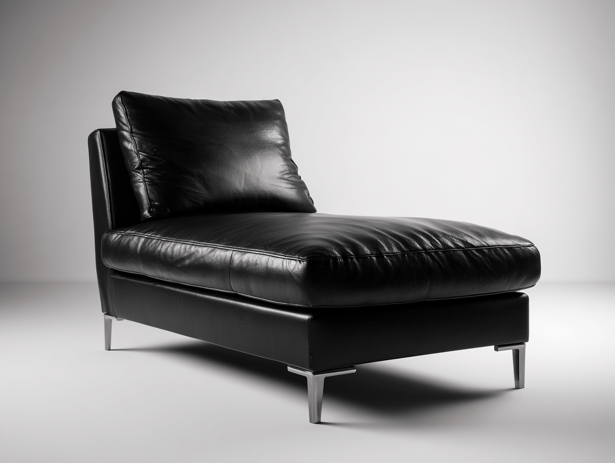 Chaise longue en cuir 155×85×88 cm – noir – avec coussin dossier rembourré-Nicheota
