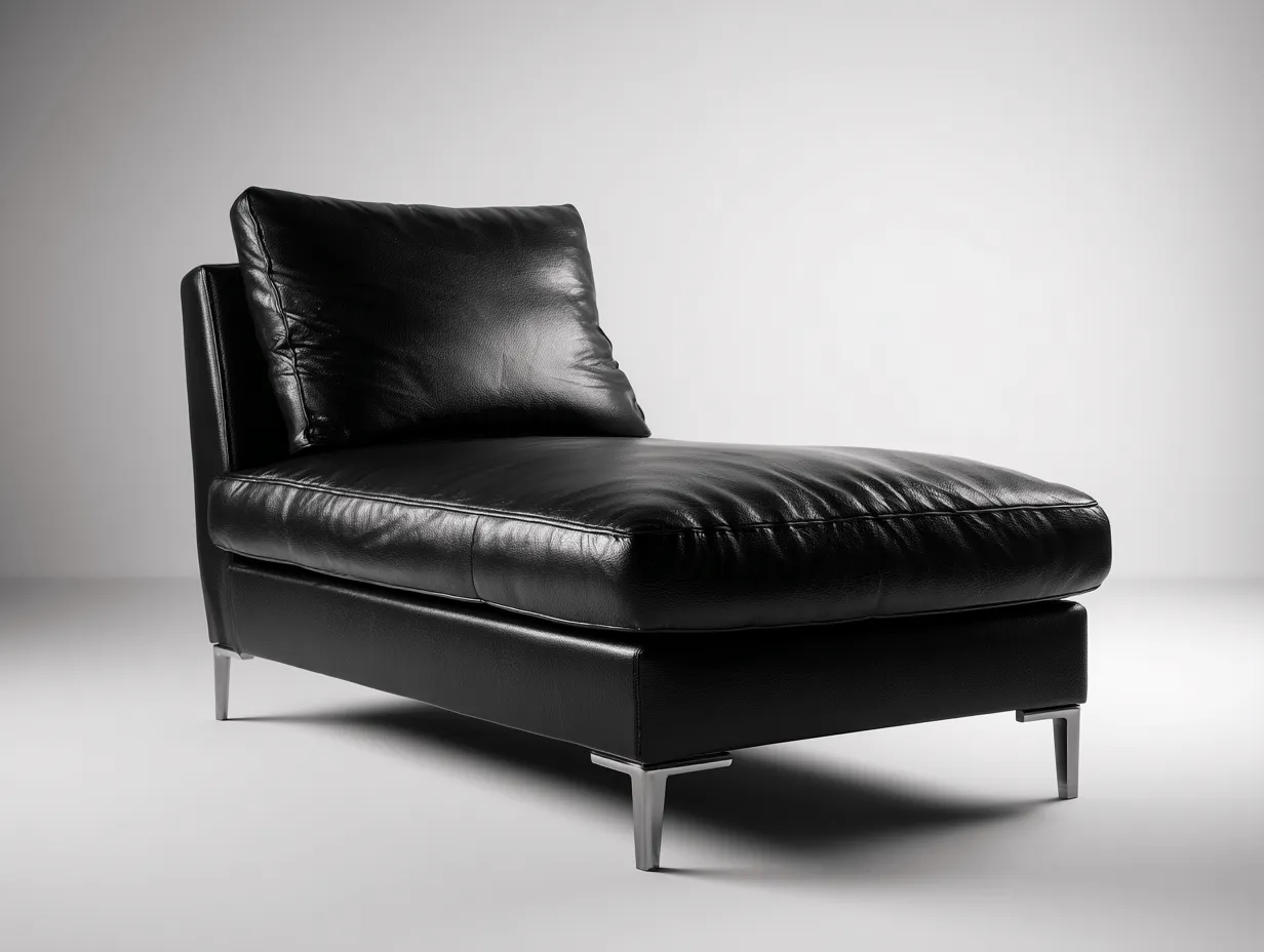 Chaise longue en cuir 155×85×88 cm – noir – avec coussin dossier rembourré-Nicheota