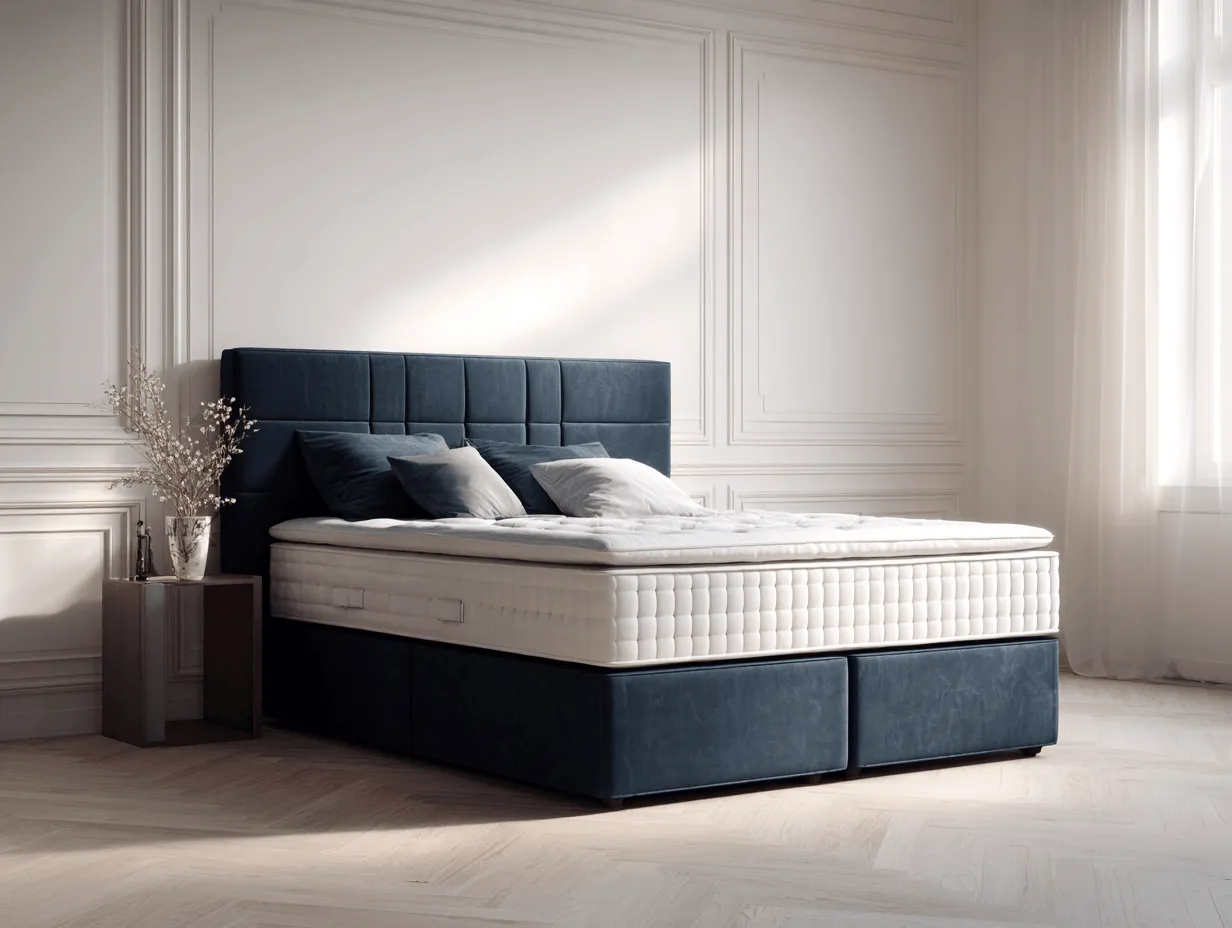 Lit boxspring 160×200 cm – bleu marine – avec rangement-Nicheota