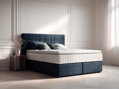 Lit boxspring 160×200 cm – bleu marine – avec rangement-Nicheota