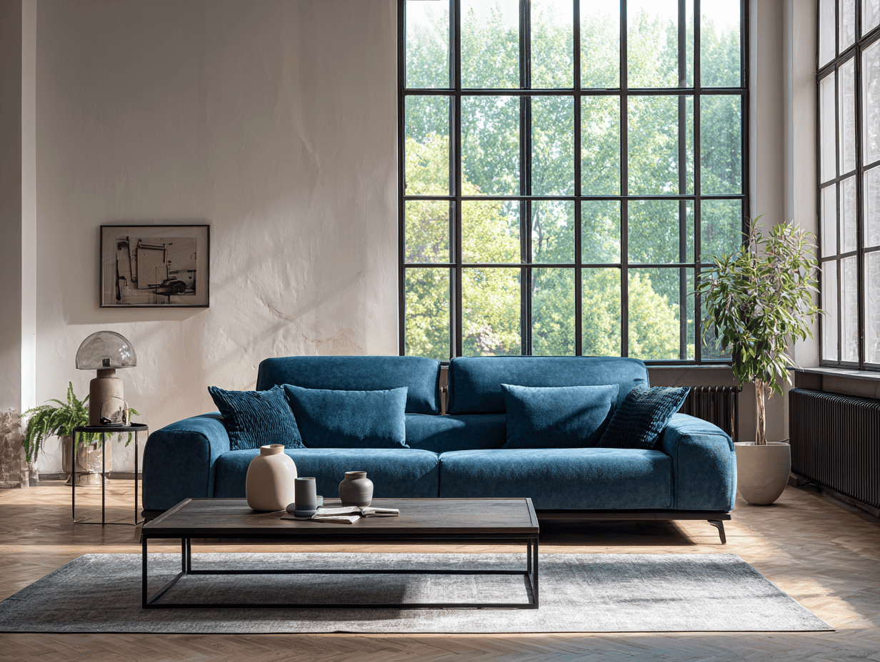 Canapé 3 places en tissu 220×100×90 cm – bleu – avec coussins décoratifs-Nicheota