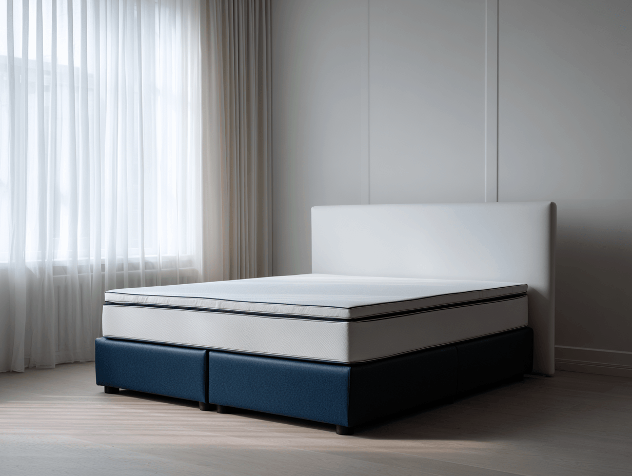 Lit boxspring moderne 160x200 cm – tissu blanc et bleu – sans matelas-Nicheota