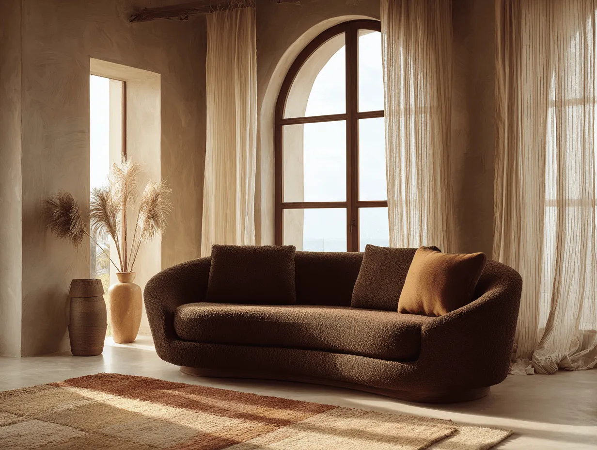 Canapé 3 places en tissu bouclé 220×95×82 cm – marron – design arrondi contemporain-Nicheota