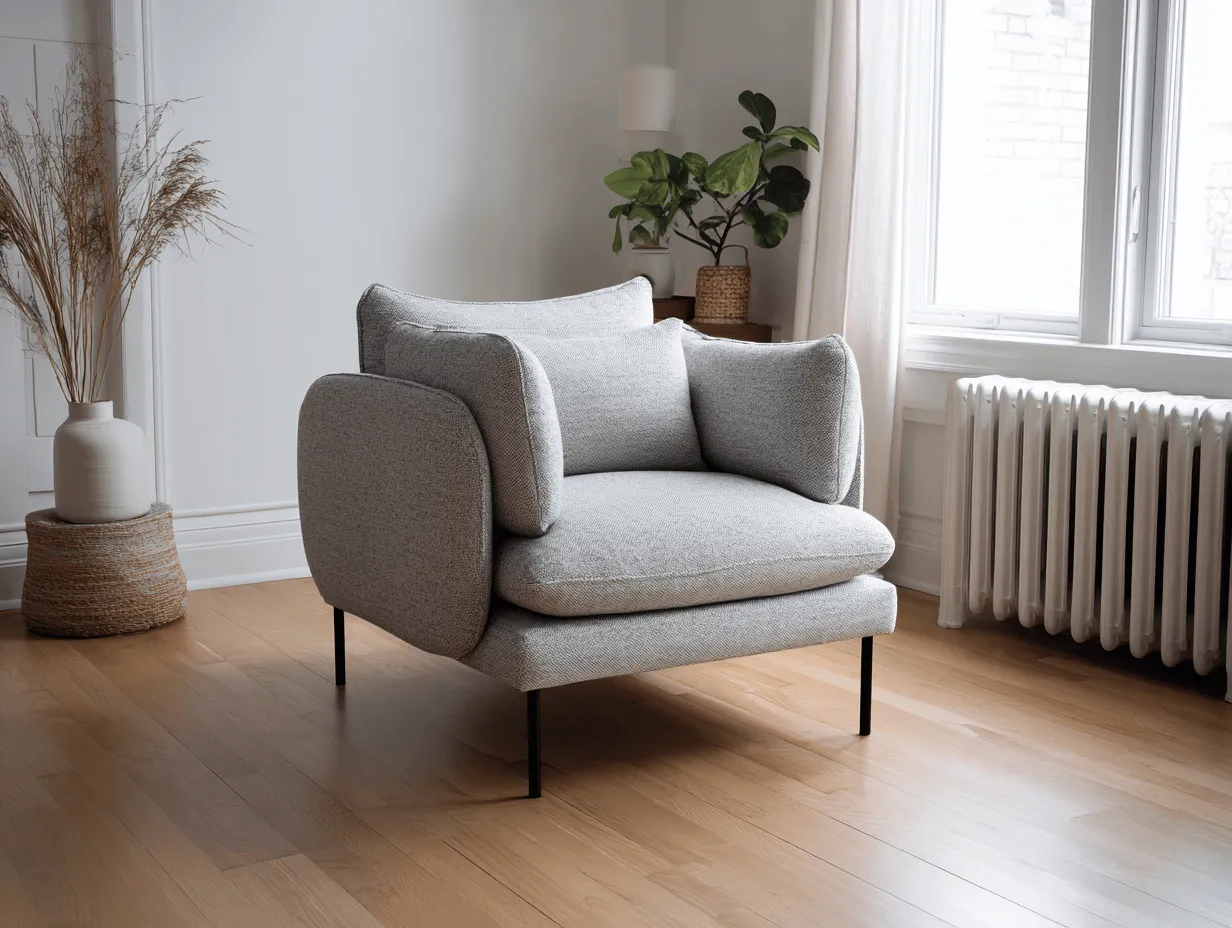 Fauteuil en tissu gris 85×90×90 cm – gris – style moderne – avec coussins décoratifs-Nicheota