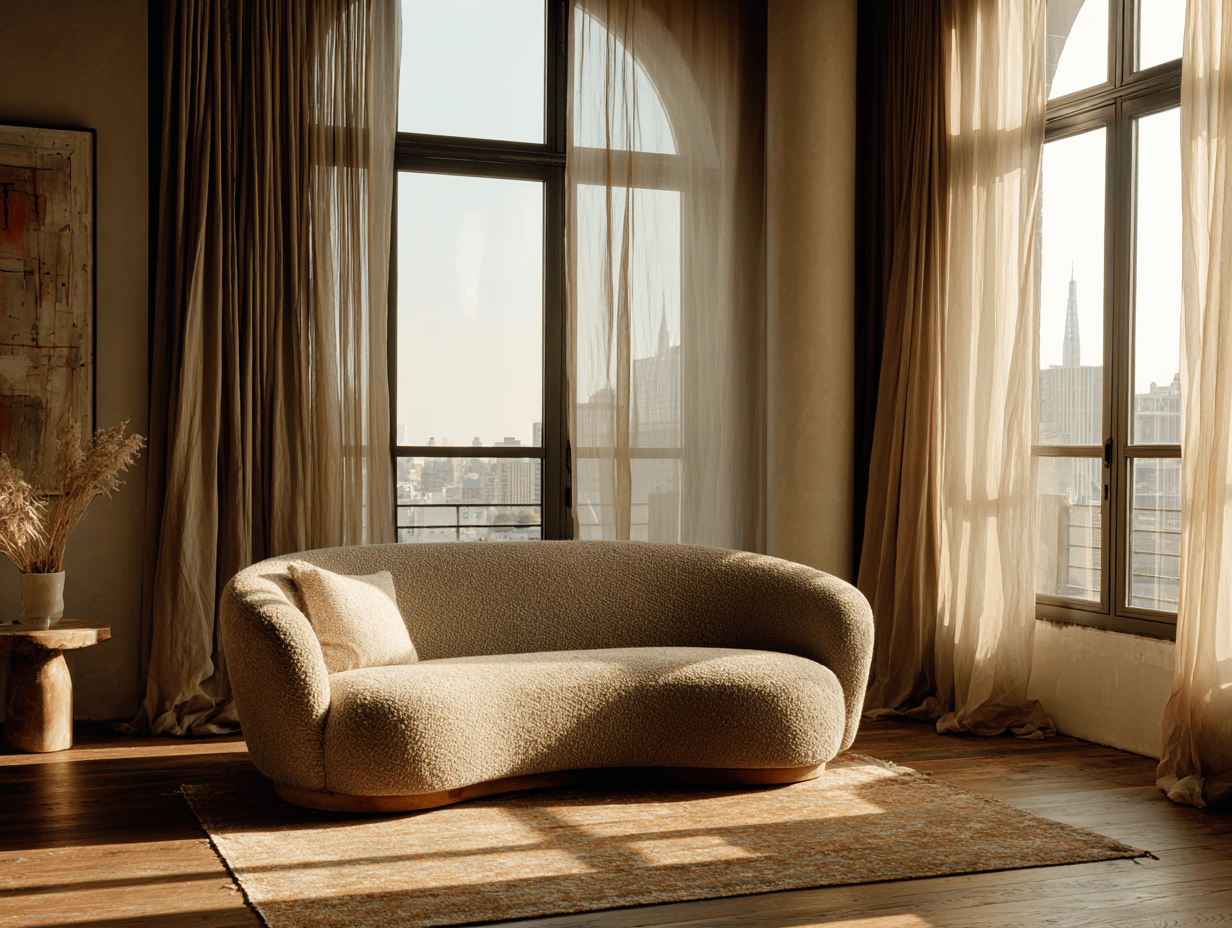 Canapé 3 places en tissu bouclé 220×95×78 cm – beige clair – design arrondi rétro chic-Nicheota