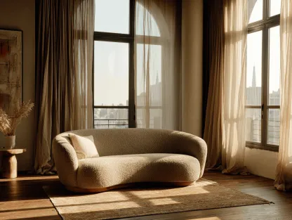 Canapé 3 places en tissu bouclé 220×95×78 cm – beige clair – design arrondi rétro chic-Nicheota