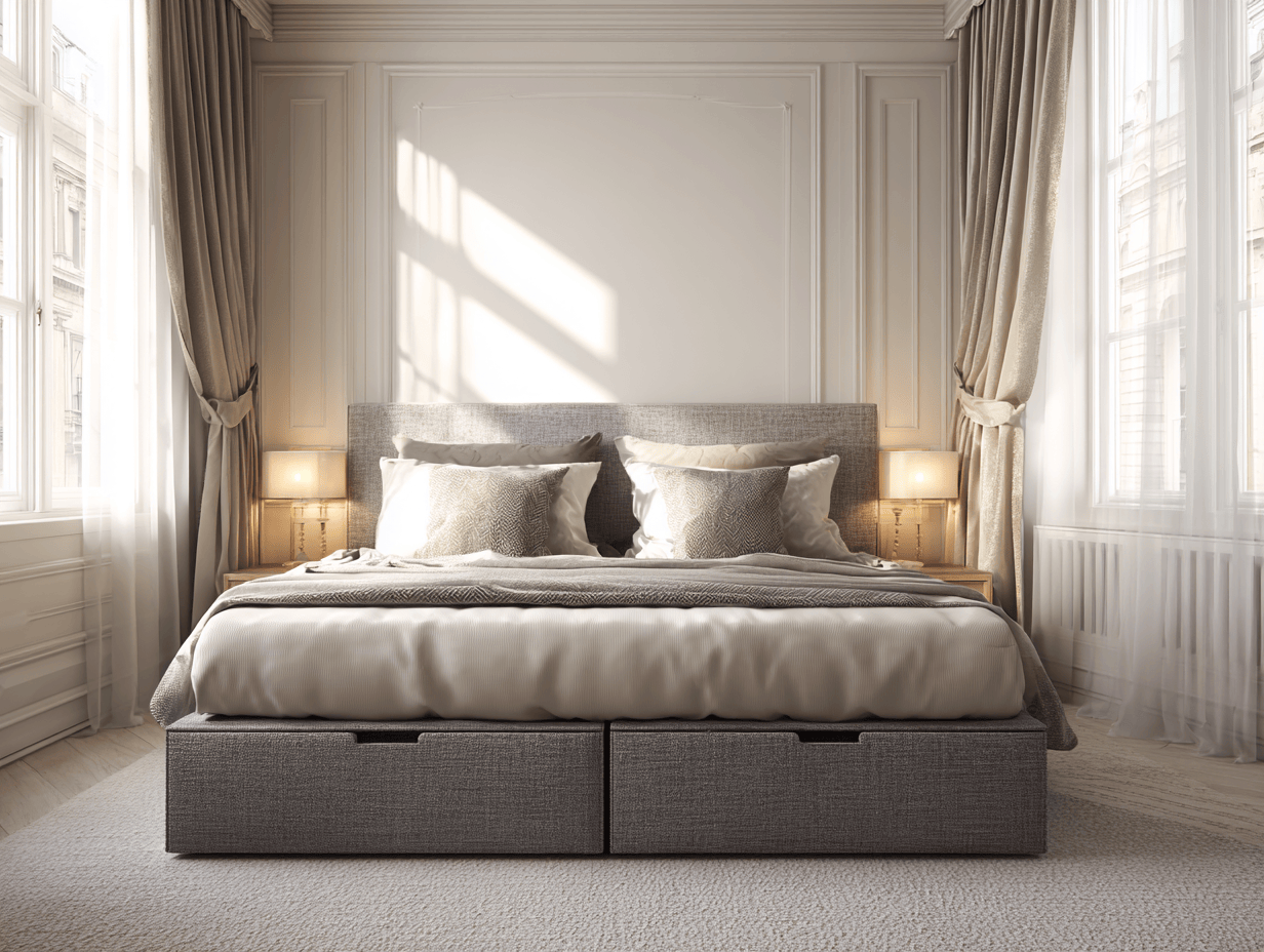 Lit boxspring moderne 160x200 cm – tissu gris – avec matelas et tiroirs de rangement-Nicheota