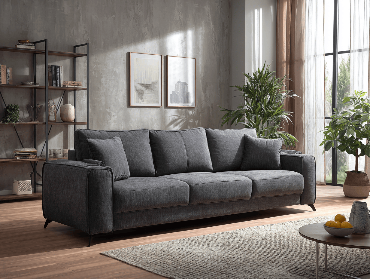 Canapé 3 places en tissu gris foncé 250×95×85 cm – style moderne – avec coussins décoratifs-Nicheota