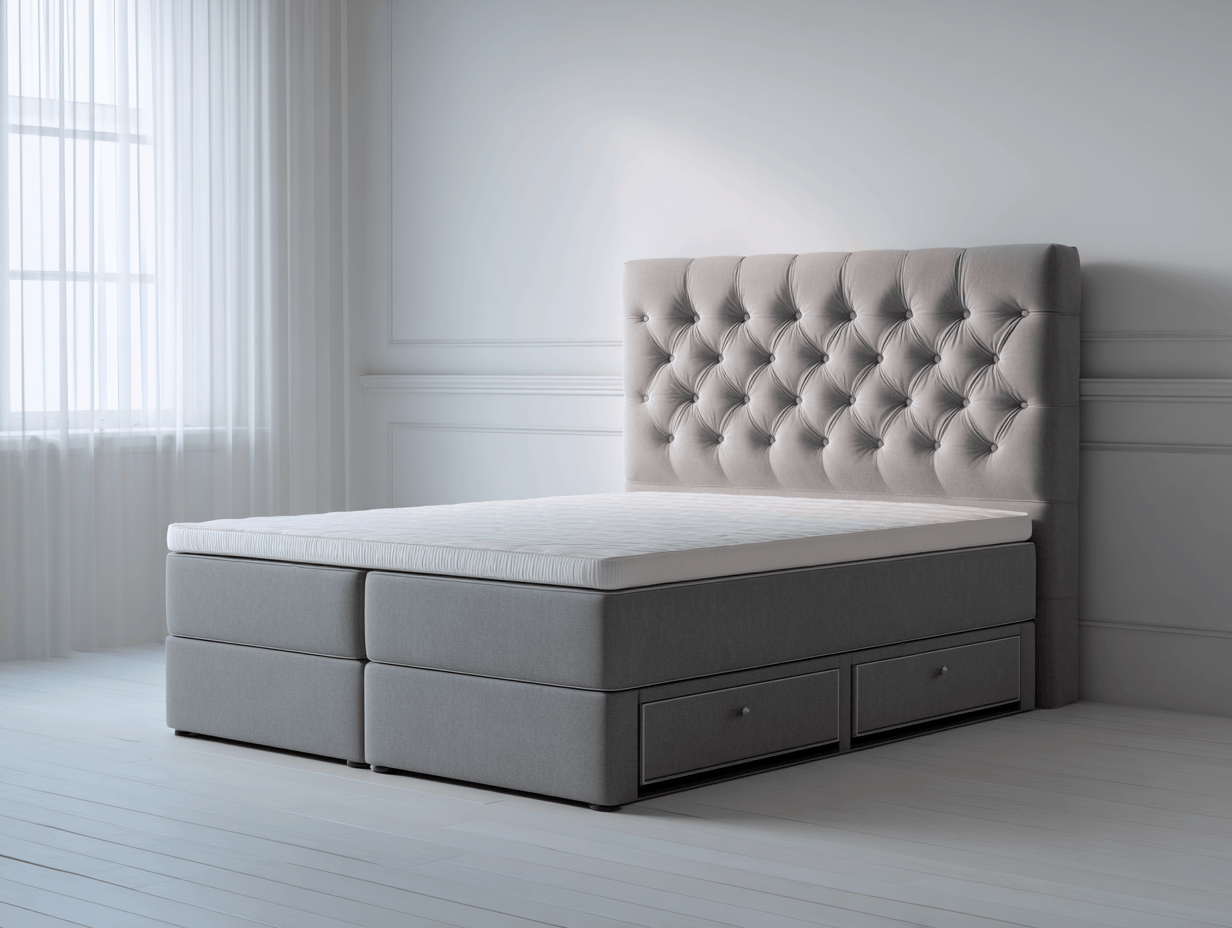 Cama tapizada 160×200 cm – gris clair – avec rangement-Nicheota