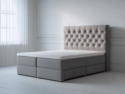 Cama tapizada 160×200 cm – gris clair – avec rangement-Nicheota