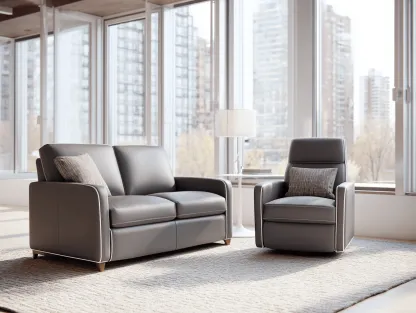 Canapé 2 places en cuir gris avec fauteuil inclinable – design moderne avec coussin décoratif-Nicheota