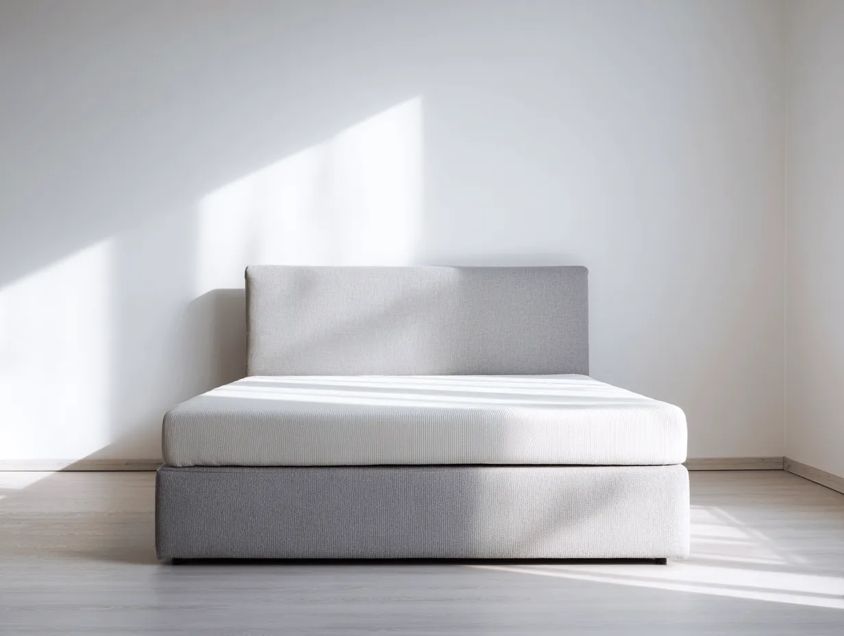 Lit boxspring style villa en tissu gris clair 140x200 cm – design minimaliste épuré-Nicheota