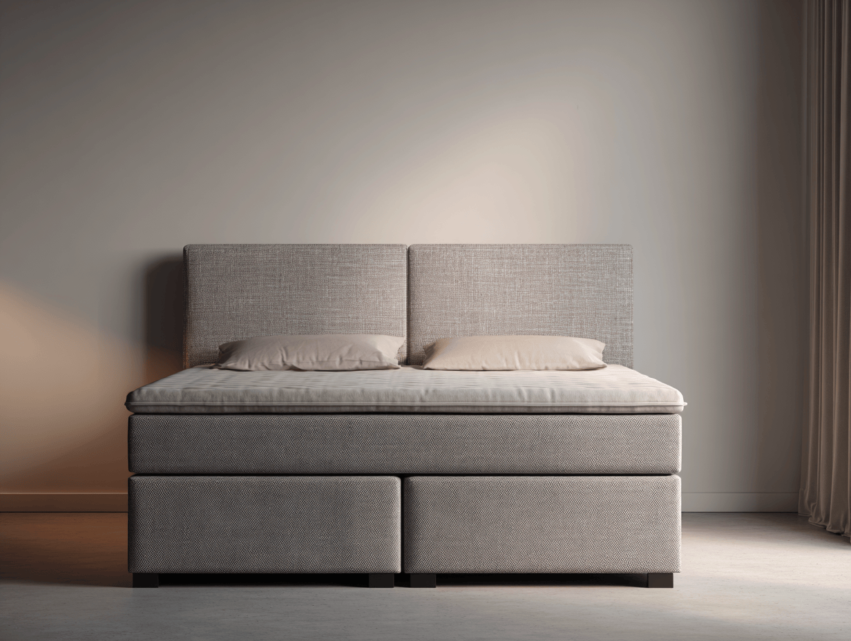 Lit à ressorts 160×200 cm – lin gris clair – avec matelas intégré et tête de lit lisse-Nicheota