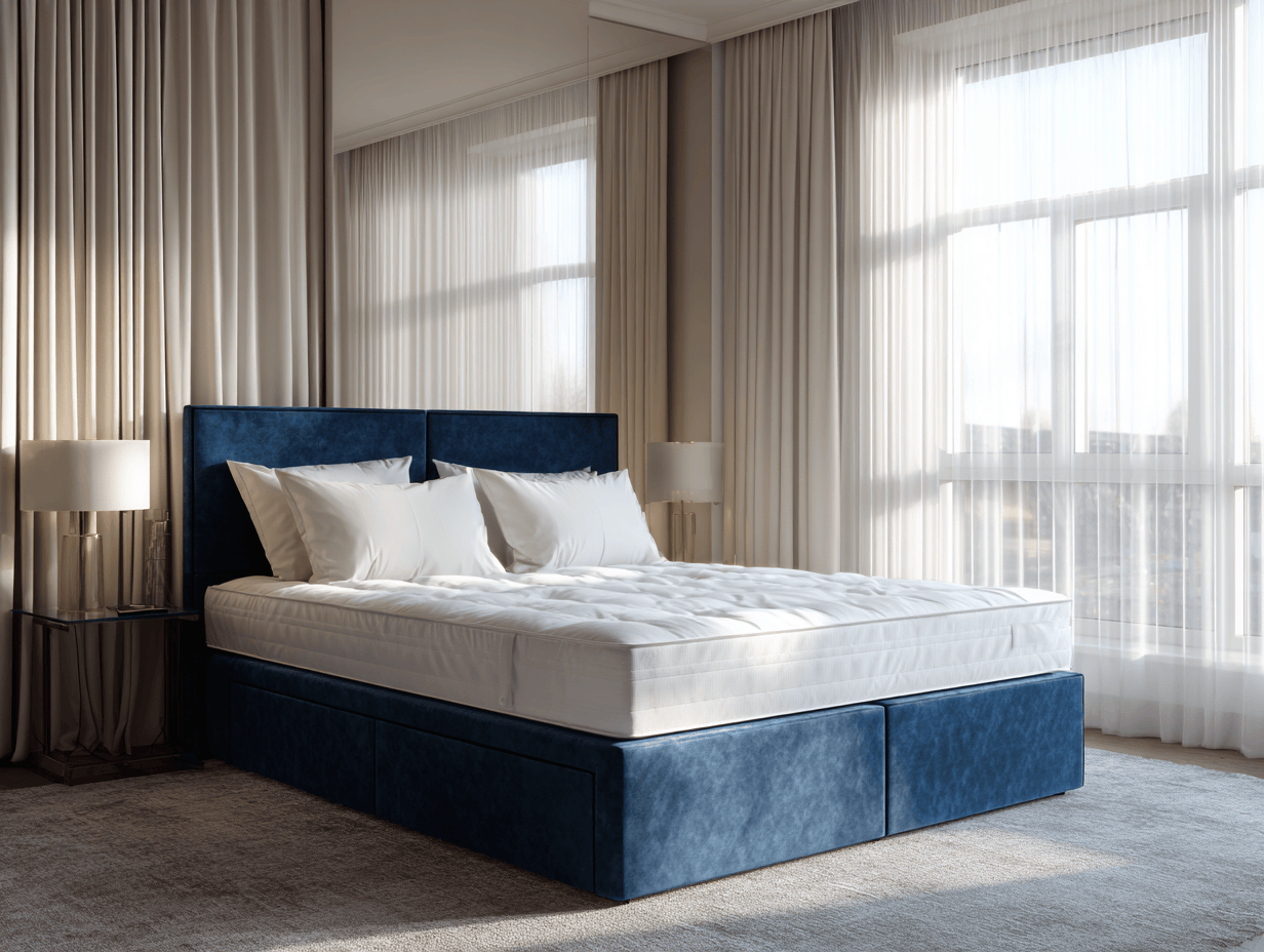 Lit à ressorts avec cadre en velours bleu et tête de lit simple 160x200 cm – avec pieds en métal-Nicheota